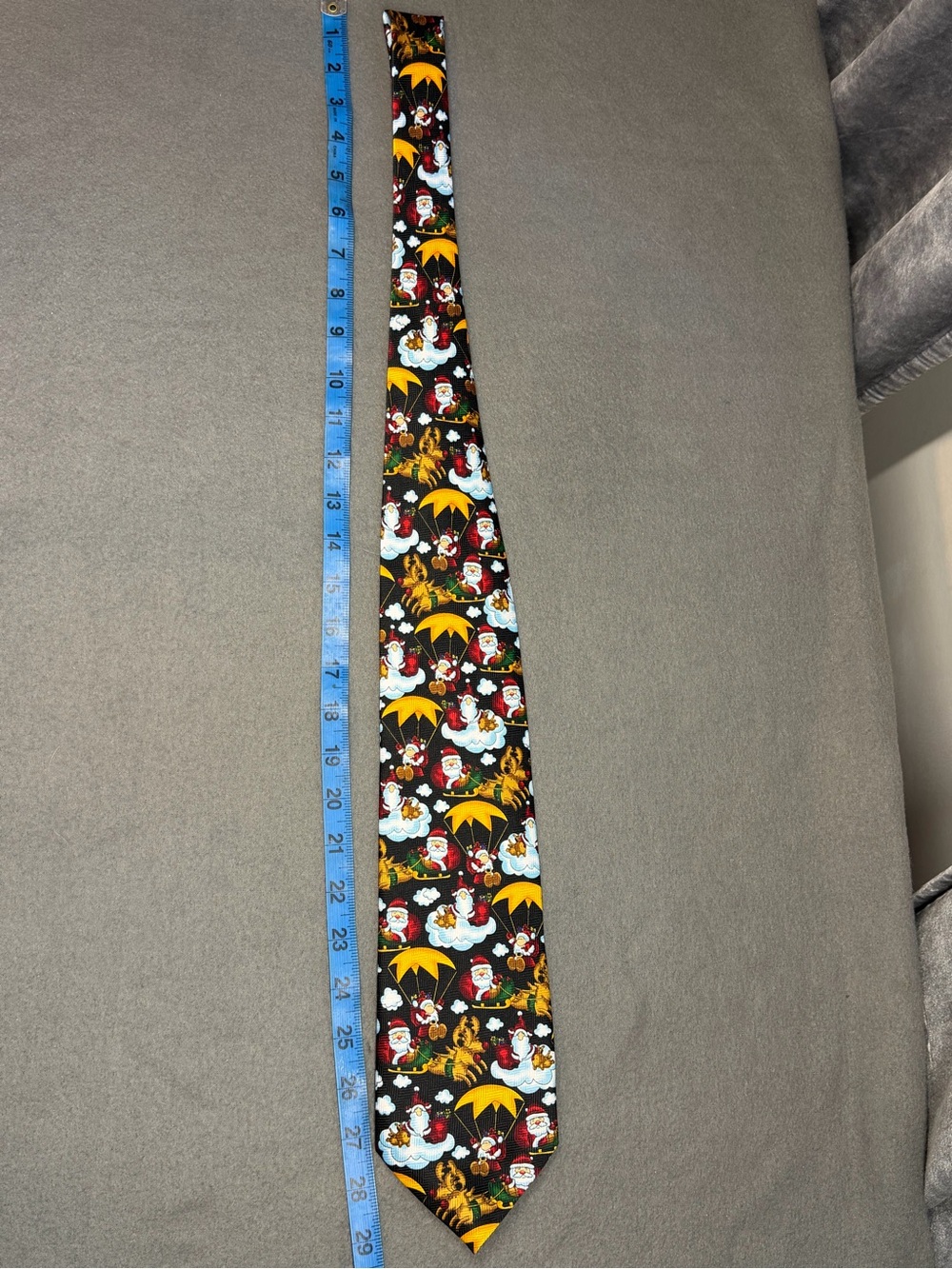 Festive Black Holiday Tie with Santa and Reindeer Motif